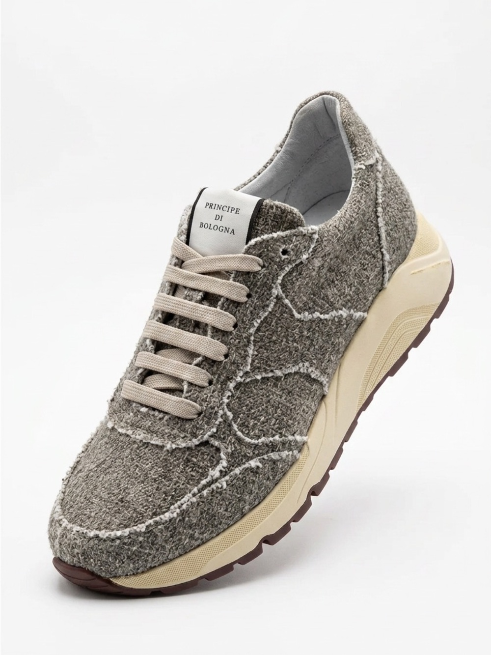 PRINCIPE DI BOLOGNA Men’s Gray Soft Tweed Lace-Up Comfort Sneaker